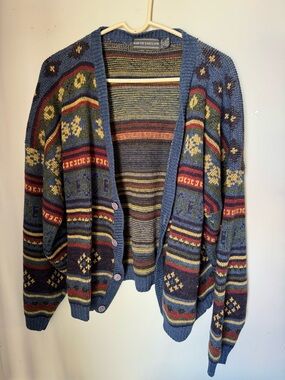 David Taylor Blue Multicolor Fair Isle Cardigan